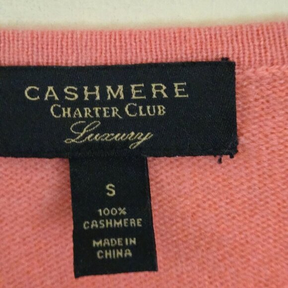 Charter Club Cashmere VNeck Sweater Luxury Coral Size S - Picture 3 of 3